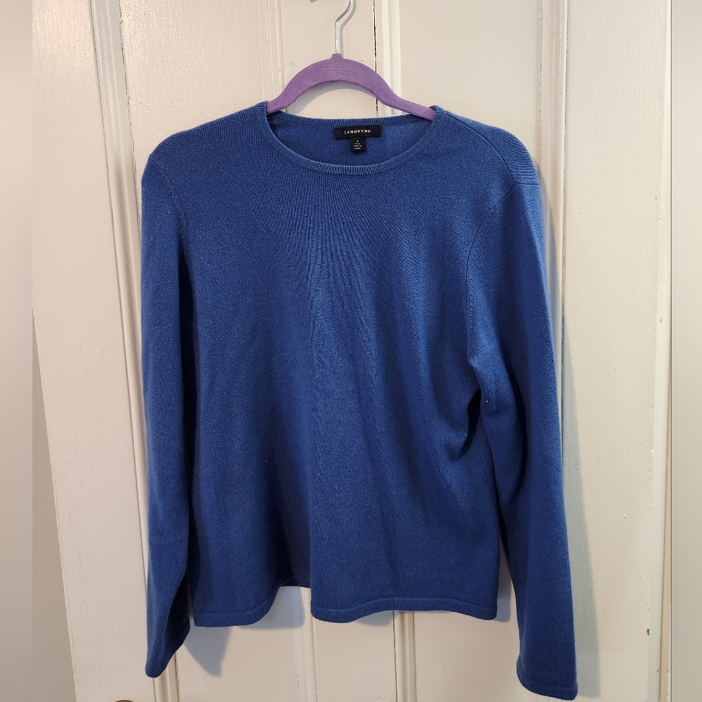 100% cashmere blue pullover sweater, Lands End size medium